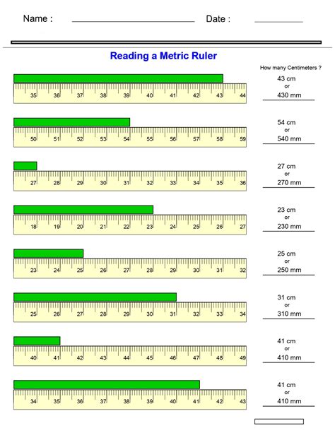 reading a metric ruler worksheet